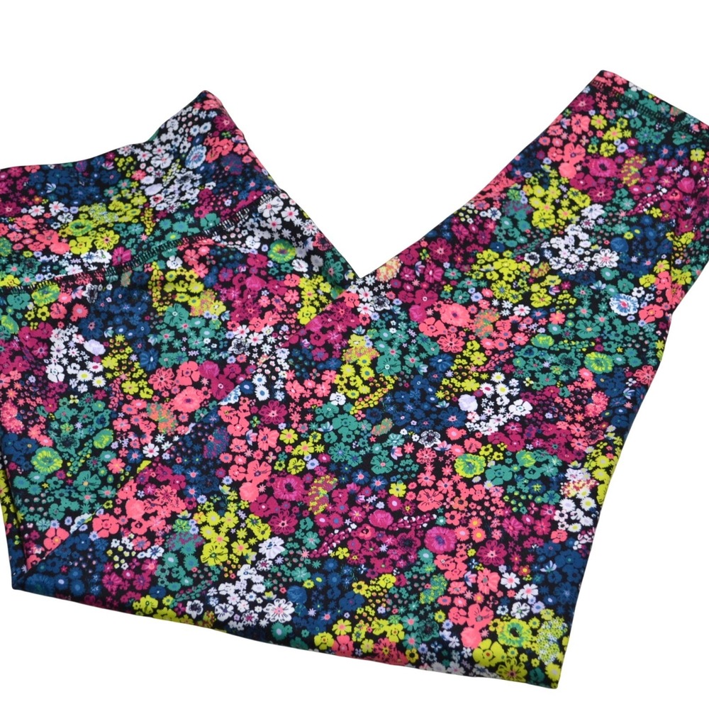 Champion Floral Leggings Womens 2X Multi Color QM9450 High Rise Cropped Gym Yoga